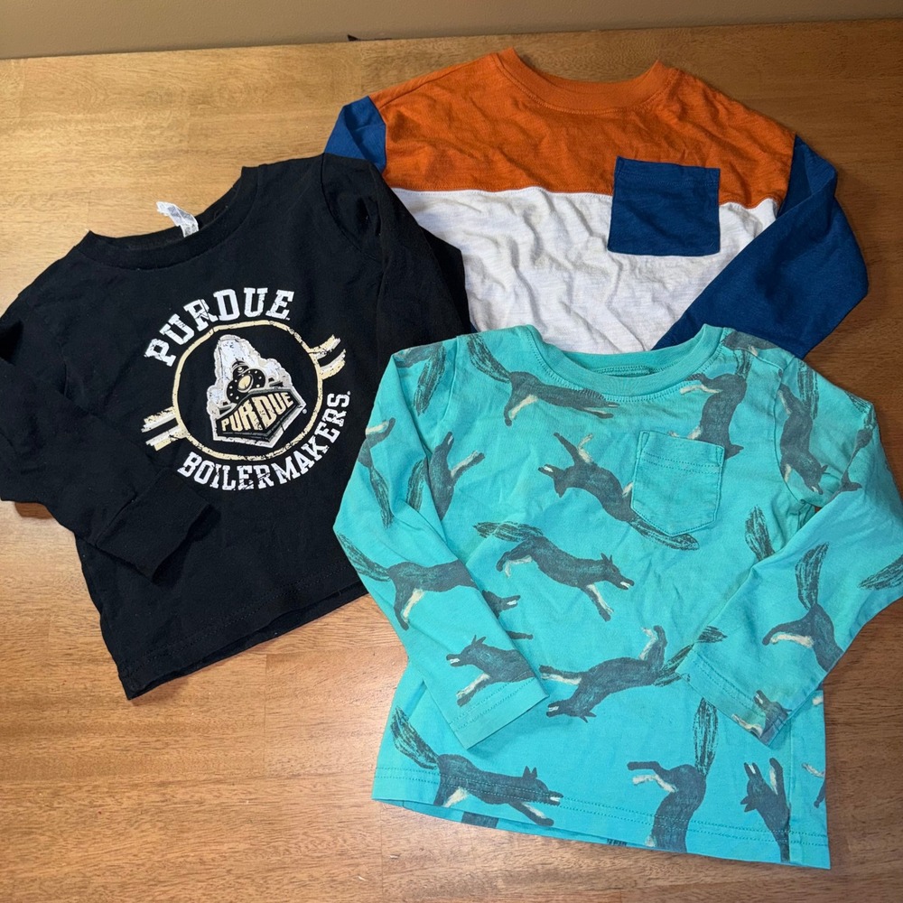 Toddler Boys Long Sleeve Shirt Lot 3T Purdue Tea Collection Jumping Beans 3 Pack